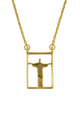 Design Rio Christo Double Pendant Guardian Scapular Gold Plated Necklace Yellow Jewelry Redendor Present From Barcelona Protecting Talisman Escapulario Gay For Man Unisex 2