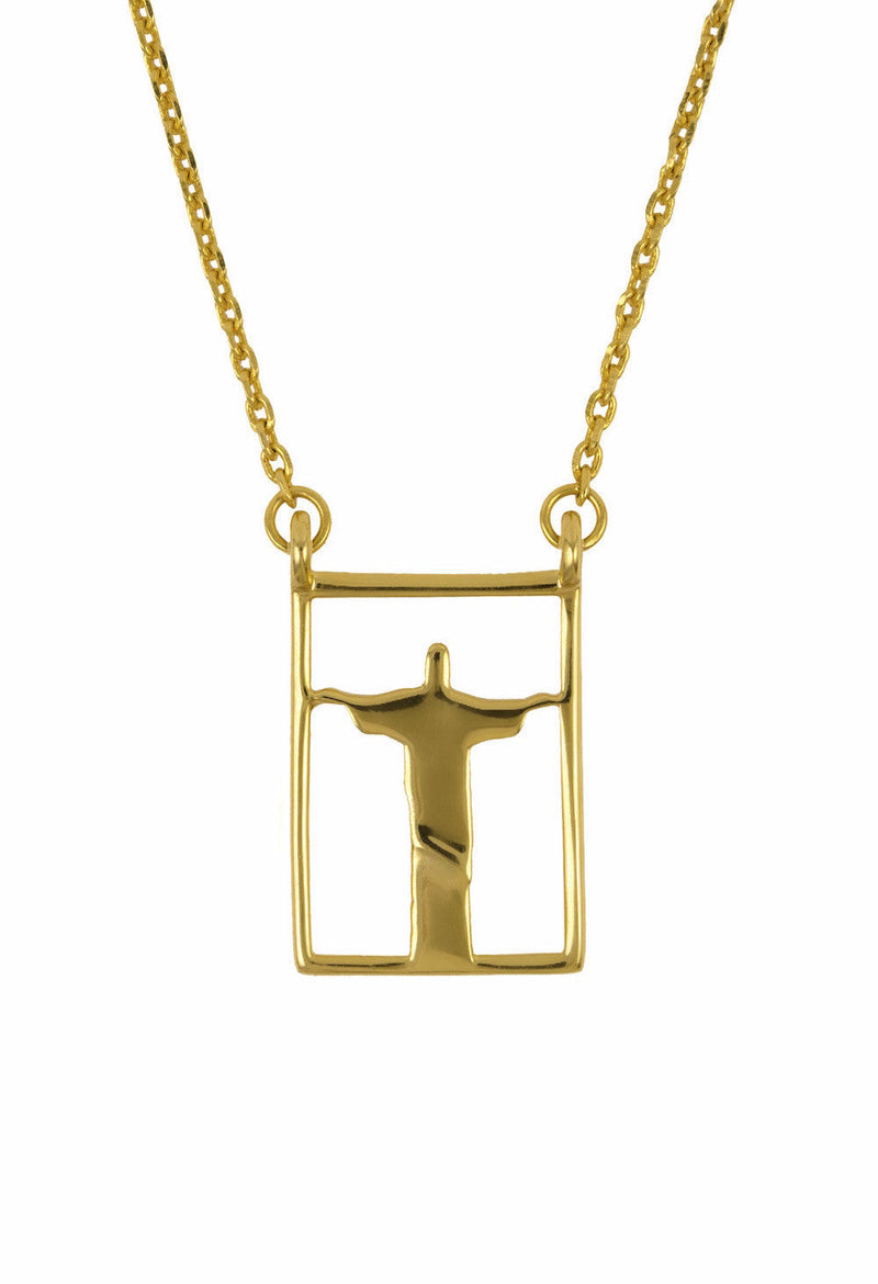 Design Rio Christo Double Pendant Guardian Scapular Gold Plated Necklace Yellow Jewelry Redendor Present From Barcelona Protecting Talisman Escapulario Gay For Man Unisex 2